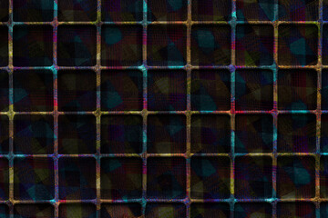 Abstract background or texture with figures of different colors and a grill