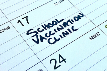 Calendar reminder for school vaccination clinic now that children ages 5-11 are approved to receive the low dose Pfizer vaccine