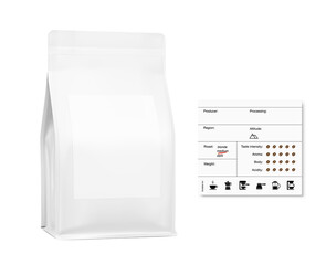 Realistic bag mockup with template label isolated on white background. Perspective view. Vector illustration. Can be use for your design, presentation, promo, ad. EPS 10.