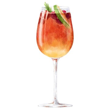 Christmas Mimosa Punch Cocktail In A Glass On White Background. Drink Illustration.	
