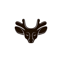 Young deer with short antlers, deer head icon, vector logo on white background