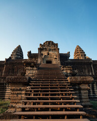 beautiful cambodian religious temple during the sunrise
