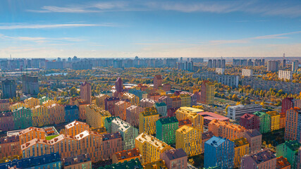 Obraz premium comfort town aerial panorama kiev colorful town kyiv residential buildings
