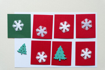 christmas card with snowflakes and christmas trees