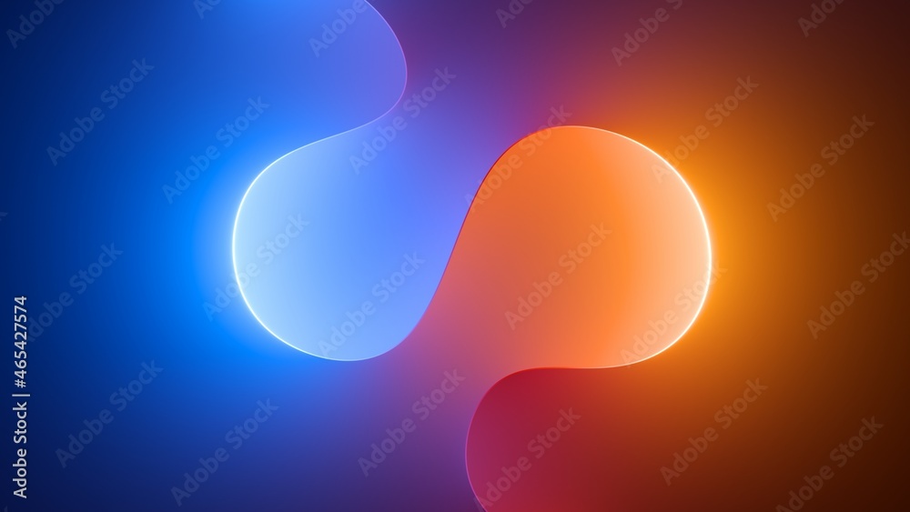 Canvas Prints 3d render, abstract geometric background illuminated with blue orange neon light. glowing wavy line.