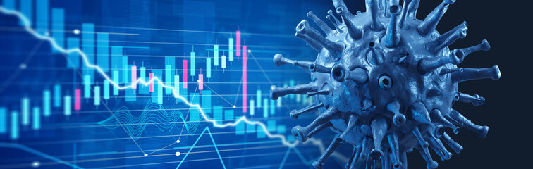 Covid crisis and the collapse of the markets, economic fallout. 3d illustration