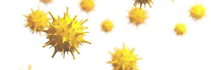 Coronavirus outbreak, microscopic view of influenza virus cells. 3D illustration