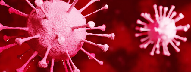 Coronavirus outbreak, microscopic view of influenza virus cells. 3D illustration