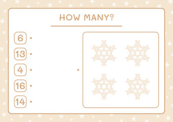 How many snowflake, game for children. Vector illustration, printable worksheet