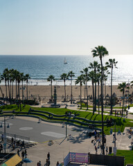 wide shot of sunset and palm trees at venice beach in los angeles © Aon Prestige Media