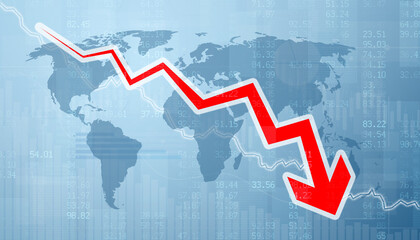 Econimical crisis concept. Spread in the world, economy is down. 3d illustration