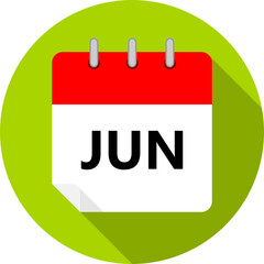 white and red calendar page with June month abbreviation JUN written in black and a green circle background whith shadows clipart vector editable changeable image