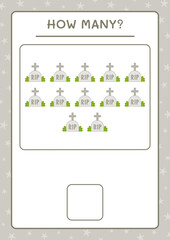 How many Tombstone, game for children. Vector illustration, printable worksheet