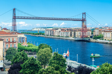 View of the famous Vizcaya Bridge in Portugalete, Basque Country, Spain - obrazy, fototapety, plakaty