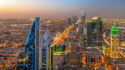 Kingdom of Saudi Arabia Landscape at night - Riyadh Tower Kingdom Center - Kingdom Tower - Riyadh...