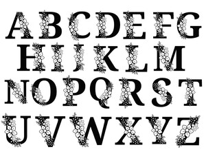 Alphabet set. Illustration for invitation cards. Design for congratulations. Letters for placing an order.