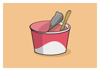 Ice cream cup with wooden spoon, simple flat illustration
