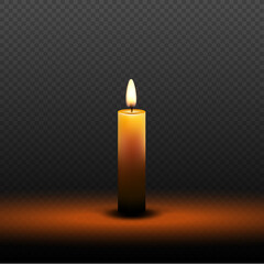 Candle flame dark background. Vector candlelight isolated burning light illustration