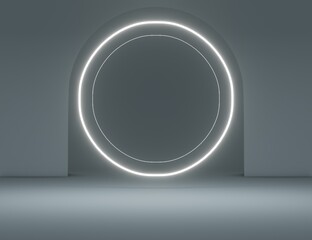 white neon light scene for flyer, display products, and cosmetic advertising . 3d illustration rendering