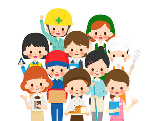 働く女性の集合イラスト