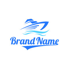 Creative Blue Yacht Boat Logo Design Vector Symbol Illustration Stock Illustration