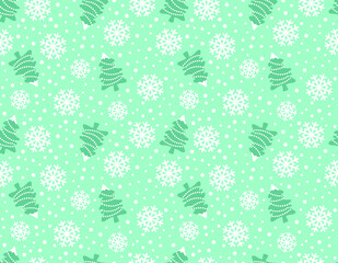 Christmas tree and snowflakes Winter background repeat print design.
