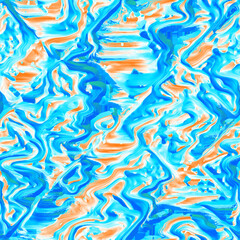 Wavy summer dip dye background. Ombre color blend for beach swimwear, trendy fashion print. Boho dripping wave digital watercolor effect. High resolution artistic seamless pattern material.