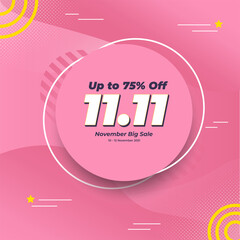 Flash Sale special 11.11 Template Design for Advertising text, banner, presentation, promotion banner, social media campaign post. Pink Vector Illustration