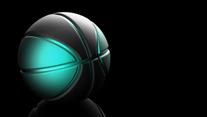 Metallic Green-Black Basketball Design Background.  3D illustration. 3D CG. High quality rendering.