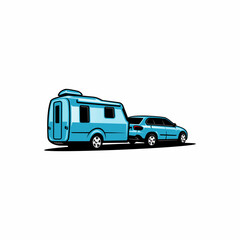 SUV car with RV trailer isolated vector	