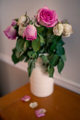 Soft focus shot of a bouquet of roses.