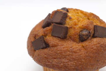 Banana Chocolate Chip Muffin on a White Background.