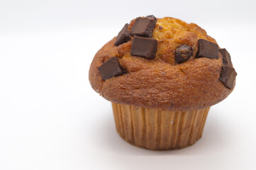 Banana Chocolate Chip Muffin on a White Background.