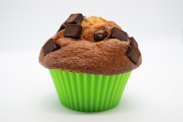Banana Chocolate Chip Muffin on a White Background.