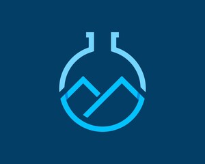 Simple bottle laboratory with abstract mountain inside