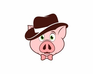 Cute pig head using detective hat illustration