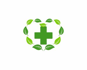 Love green leaf with plus medical symbol inside
