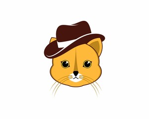 Cute cat using detective hat illustration