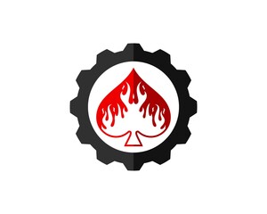 Mechanical gear with spade and fire inside