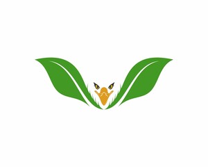 Two green leaf with eagle head in the middle