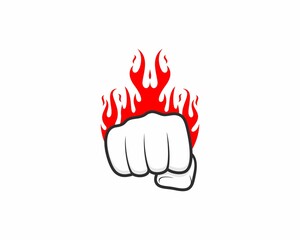 Fist hand with fire flame behind