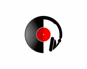 Combination headphone with vinyl record illustration