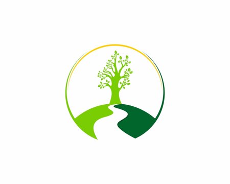 Tree and roadway in the circle logo
