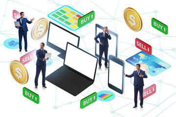 Online currency trading concept with business people