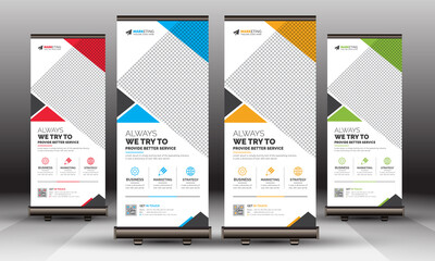 Abstract Unique Business Corporate Roll Up Banner Signage Standee Template Clean Design for Office, Company, and Multipurpose Use with Creative Concept, Shapes, and Idea