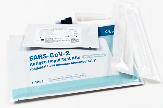 Close up Coronavirus(Covid-19) or SARS-CoV-2 Antigen Rapid Test kits for Self testing at home.