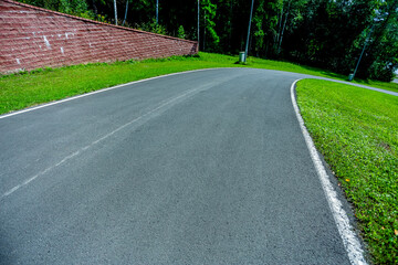 Footpath among the lawn against a background of the forest. High quality photo