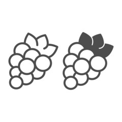 Bunch of grapes with leaves, slot machine line and solid icon, gambling concept, fruit machine vector sign on white background, outline style icon for mobile concept and web design. Vector graphics.