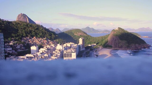 view of Leme Beach in Rio de Janeiro, Brazil.