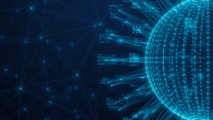 Cybersecurity of global Big data internet of things IOT cloud computing AI network technology - Conceptual 3D Illustration Render